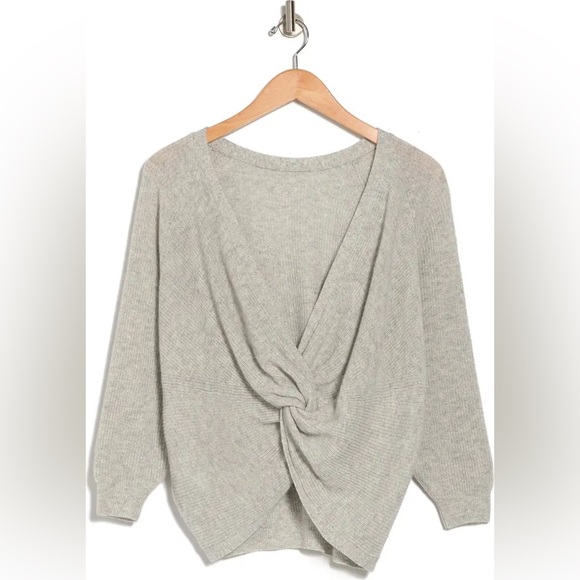 BA&SH 100% Cashmere “Cramy” Twist Back Ribbed Knit Sweater in Grey Sz S - Picture 7 of 14